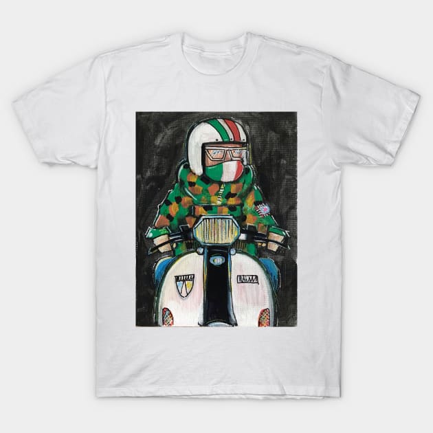 Retro Scooter, Classic Scooter, Scooterist, Scootering, Scooter Rider, Mod Art T-Shirt by Scooter Portraits